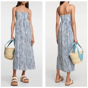 Vince Painterly Stripe Ruched Dress In Coastal Blue 14